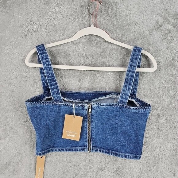 Reformation Sunny Denim Two Piece Set Womens Size 6 Blue Organic Cotton Crop NWT - Picture 8 of 16